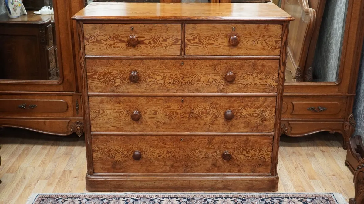 Victorian Figured Pitch Pine Chest of Drawers - Image 2