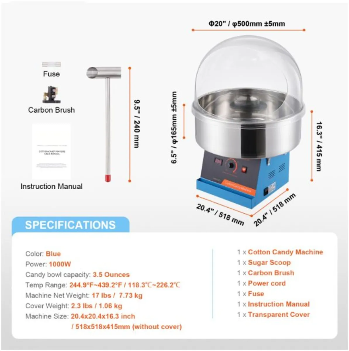 1000W Commercial Electric Cotton Candy Floss Maker - Image 4