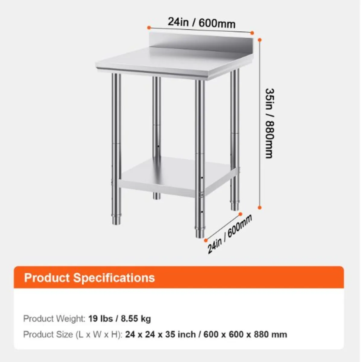 24 x 24 x 34 Inches NSF Stainless Steel Work Table - Image 4