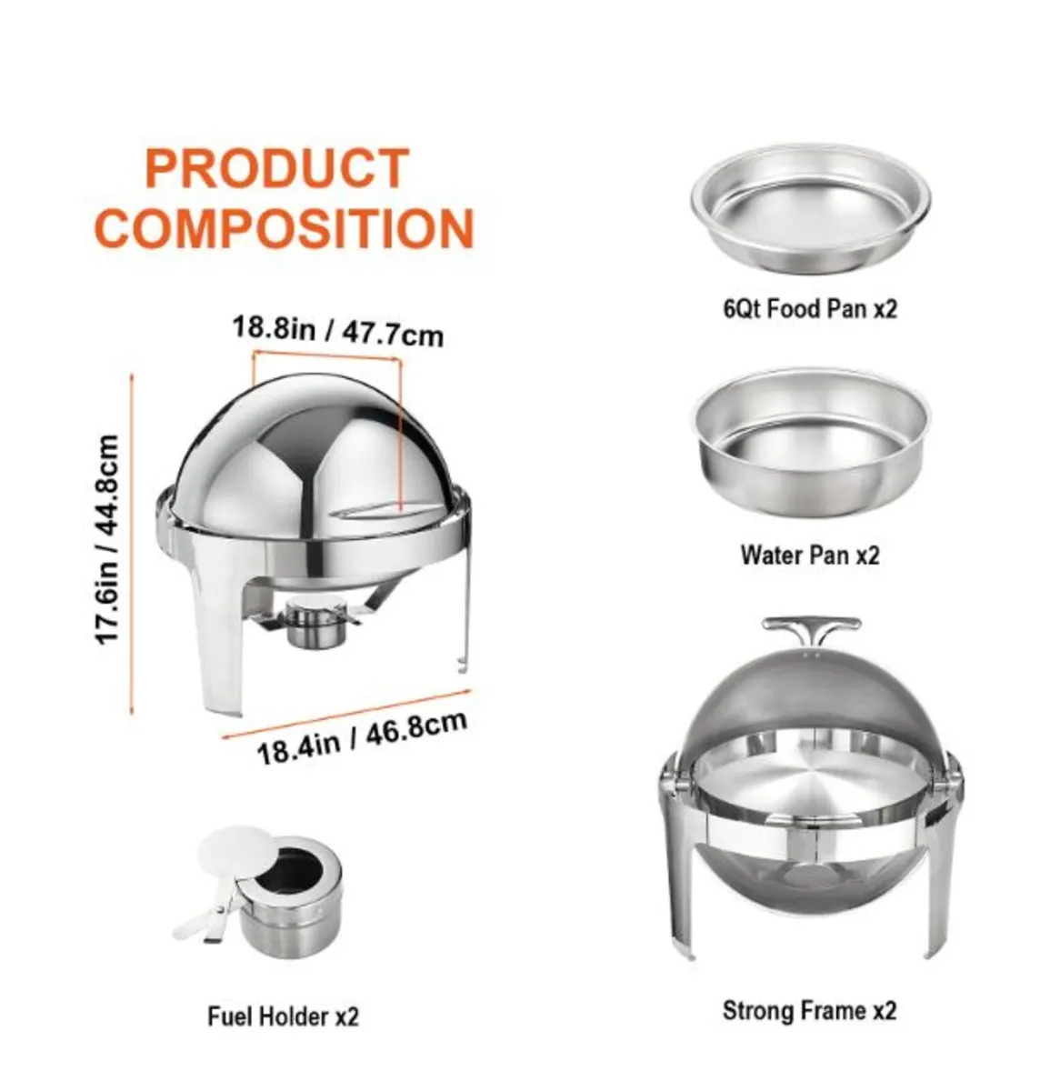 6 Qt 2 Pack, Stainless Steel Chafer with 2 Pans - Image 4