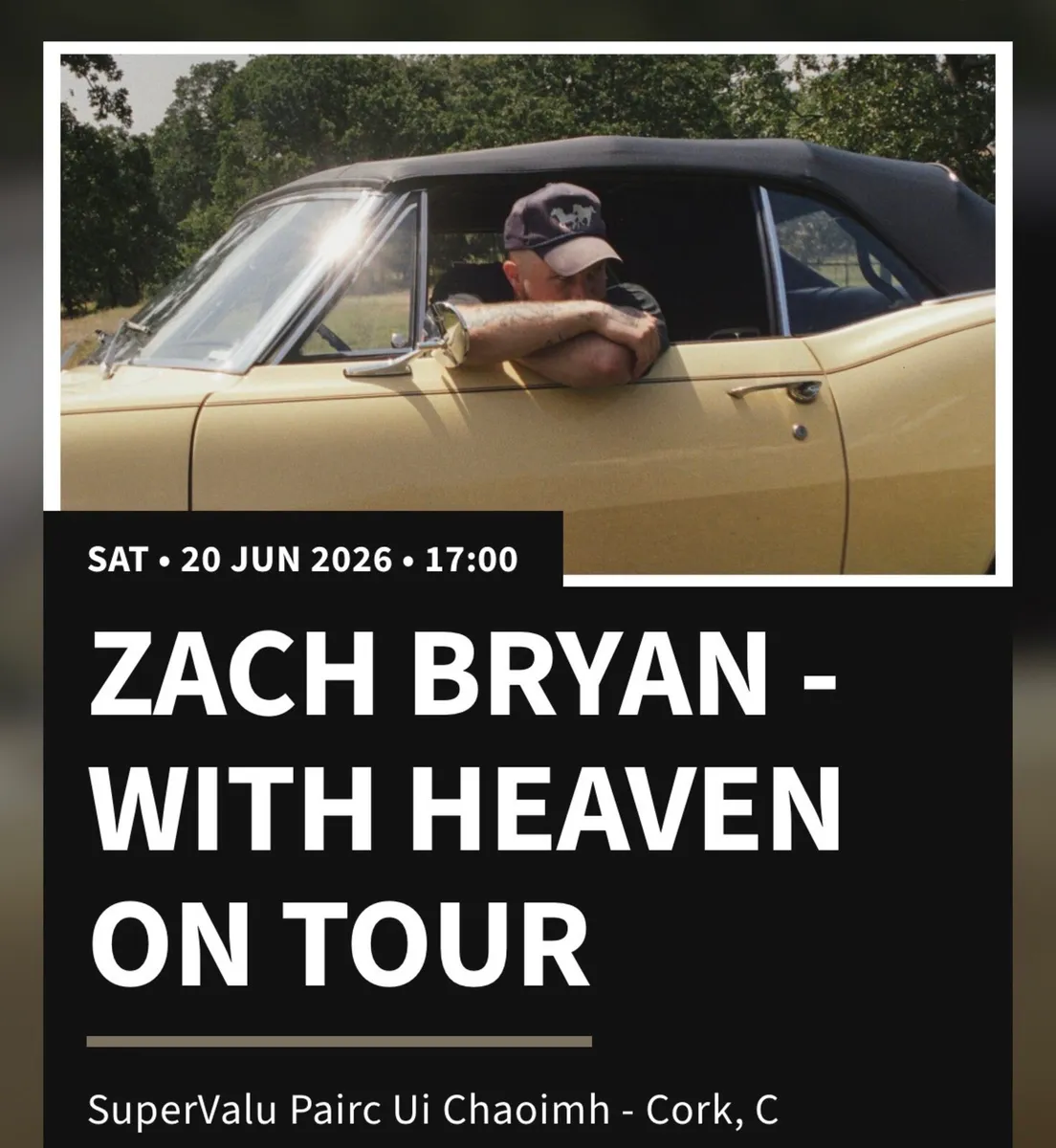 Zach Bryan Tickets Cork Sat 20th June - Image 1