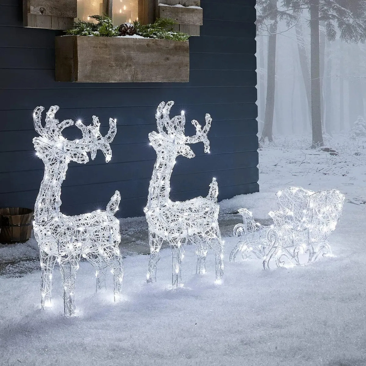 Reindeer & Sleigh Acrylic Light Up Figure Garden - Image 2