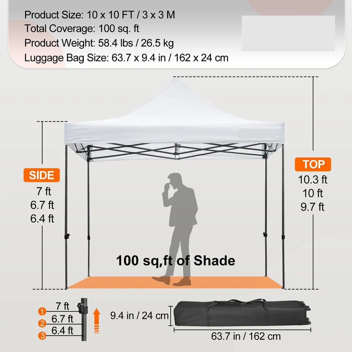 10x10ft Pop Up Gazebo Tent UV Waterproof White - Image 4