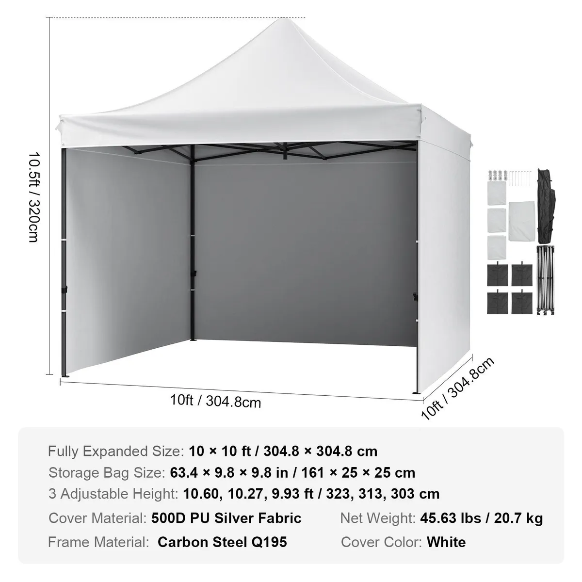 10x10 Pop Up Gazebo Tent UPF50+ Sidewalls White - Image 3
