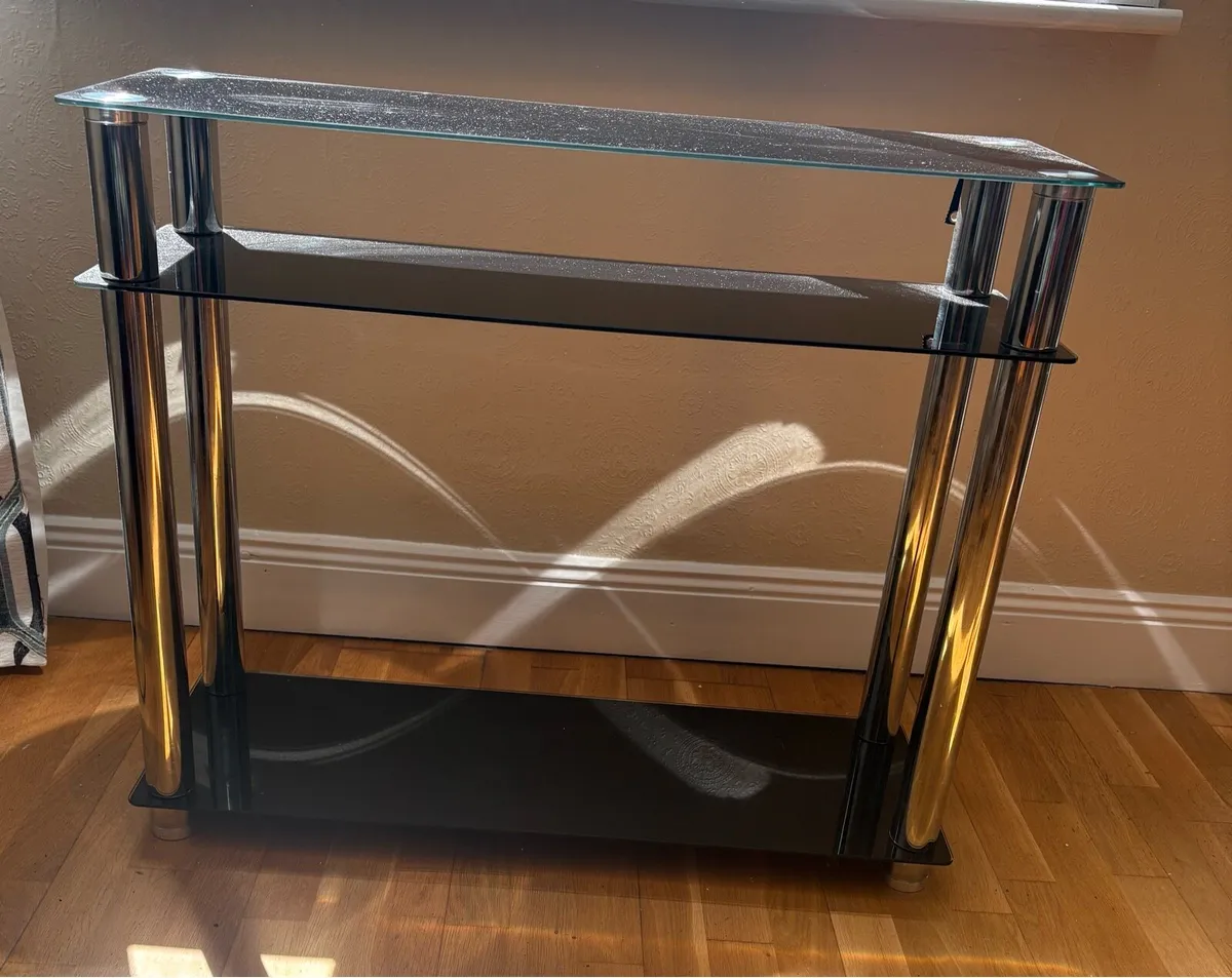 2 x black glass console tables - Image 1