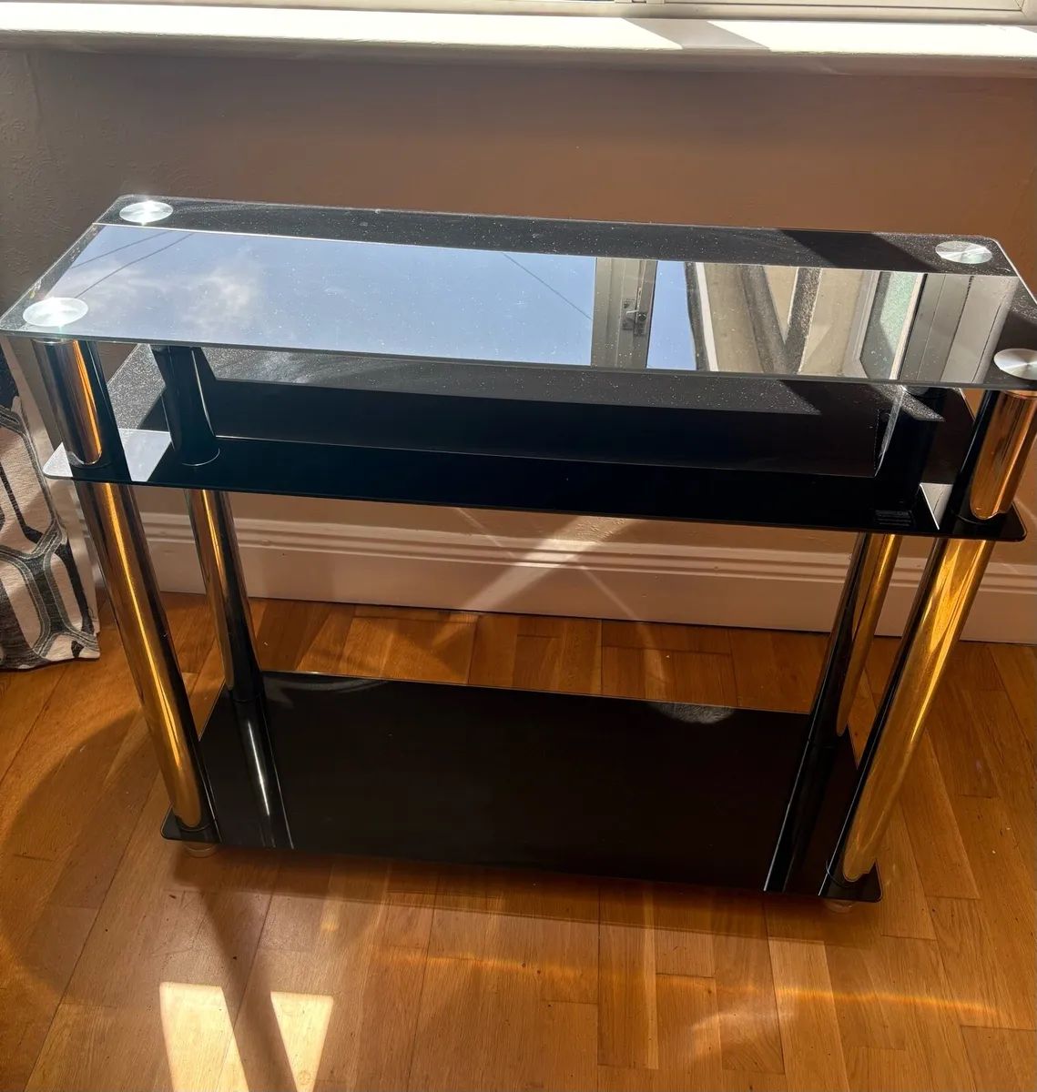 2 x black glass console tables - Image 2