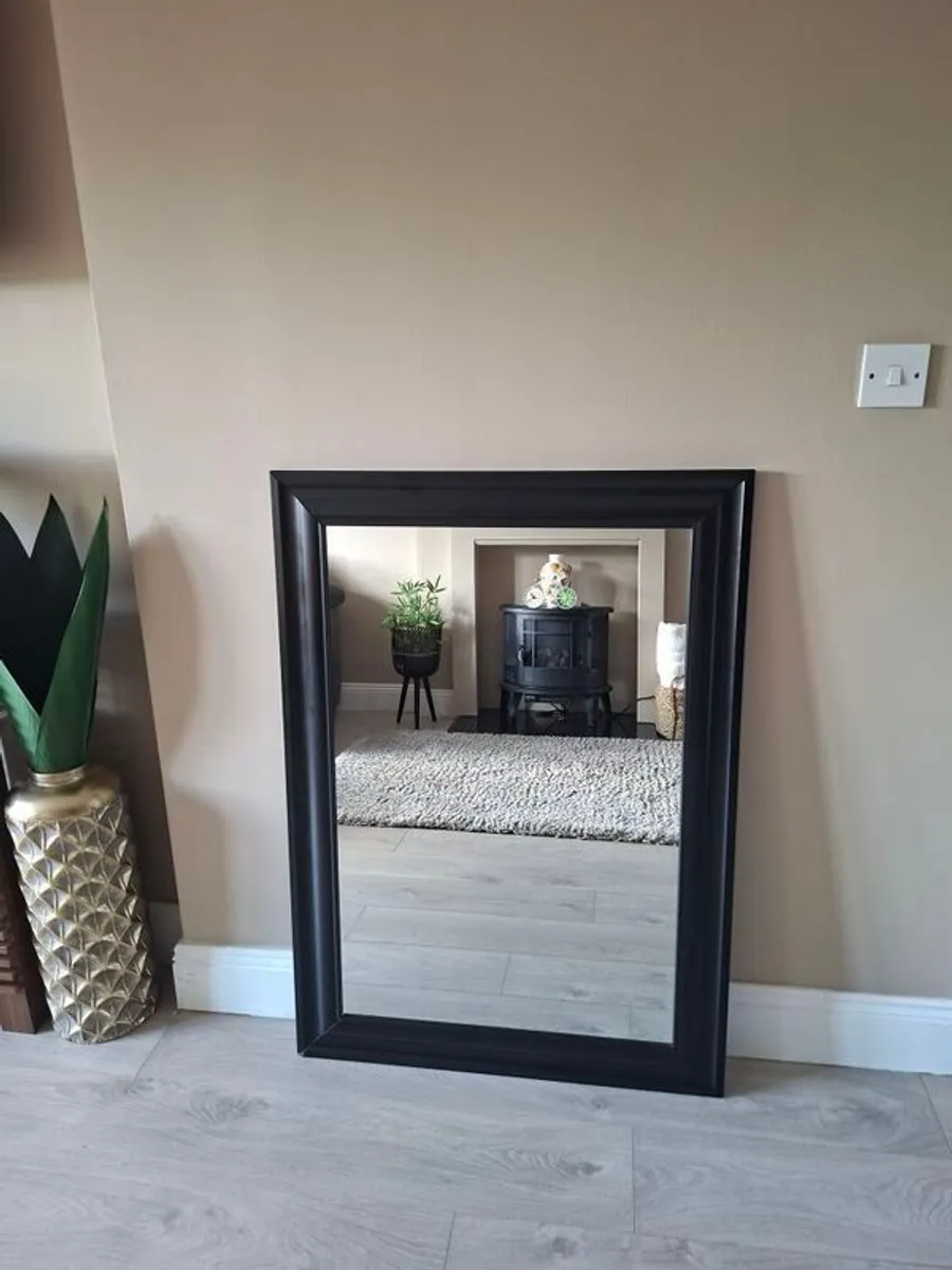 Modern black framed mirror in excellent condition. - Image 1