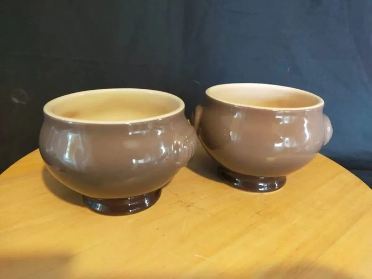Pair of Le Creuset Brown Soup Bowls Sold as Set - Image 1