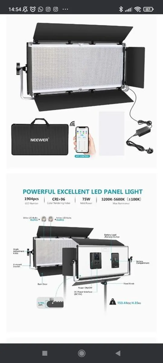 Neewer Professional 1904 LED Video Light with Intelligent Control System - Image 4
