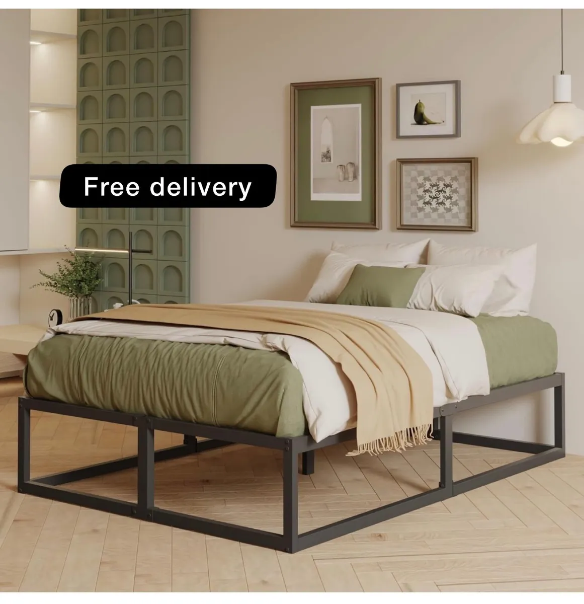King Size Bed Frame 36cm High with Steel Slats Sup - Image 1