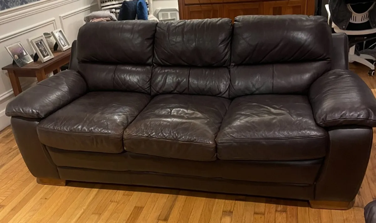 3 + 2 Brown Leather Sofa Set – Excellent Condition - Image 3
