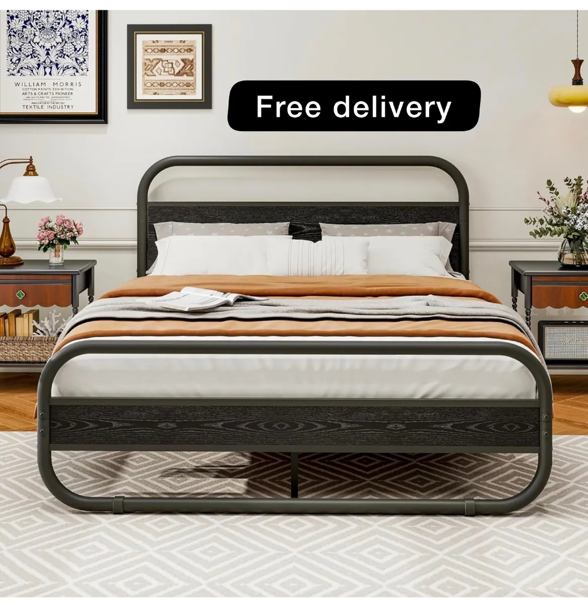 King Size Bed Frame Metal Platform Bed Frame with - Image 1