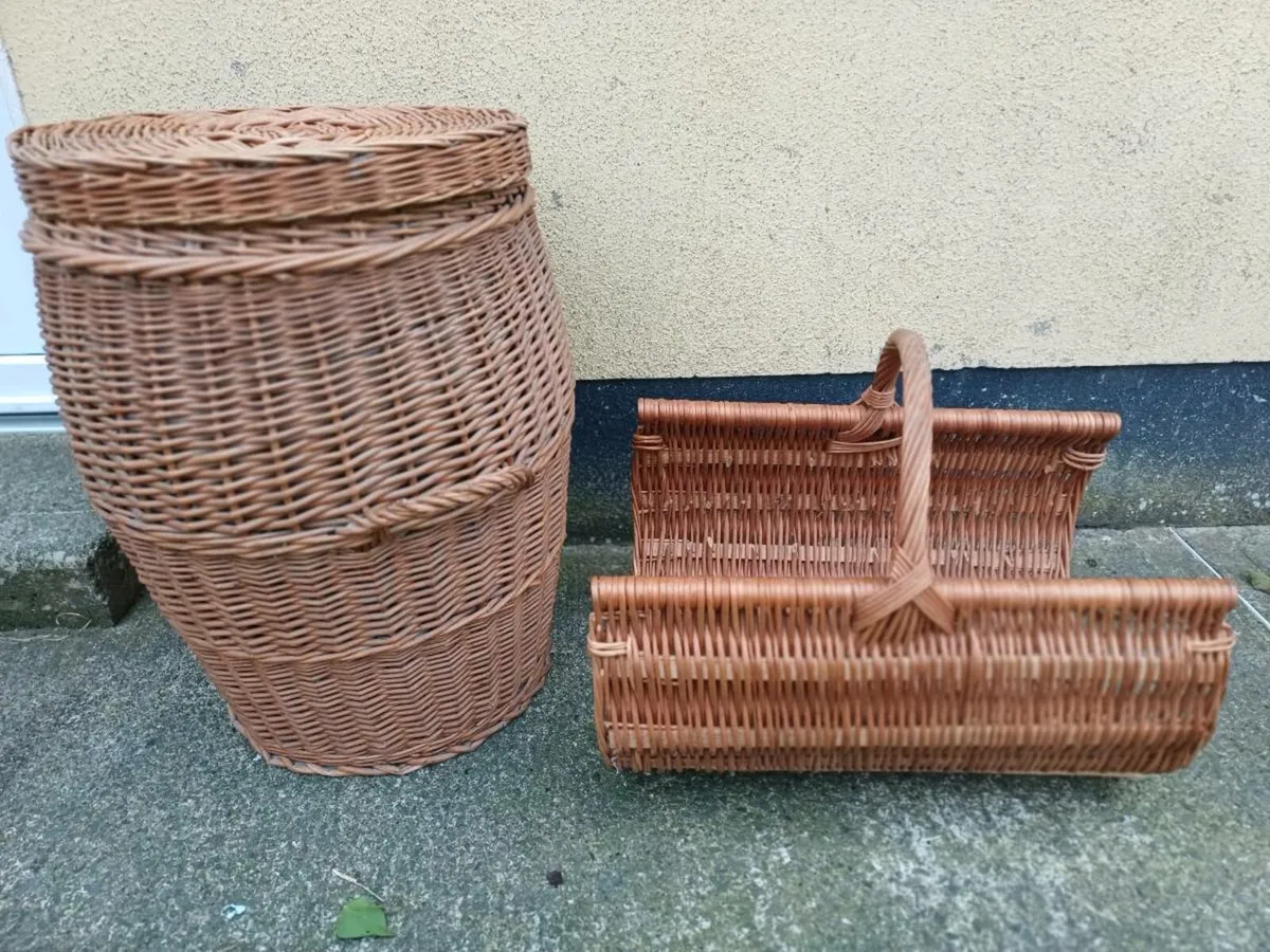 Vintage Wicker Storage Basket & Log Carrier - Image 1