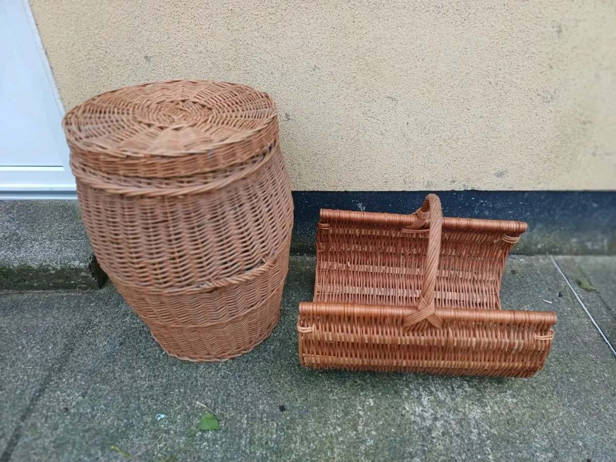 Vintage Wicker Storage Basket & Log Carrier - Image 2