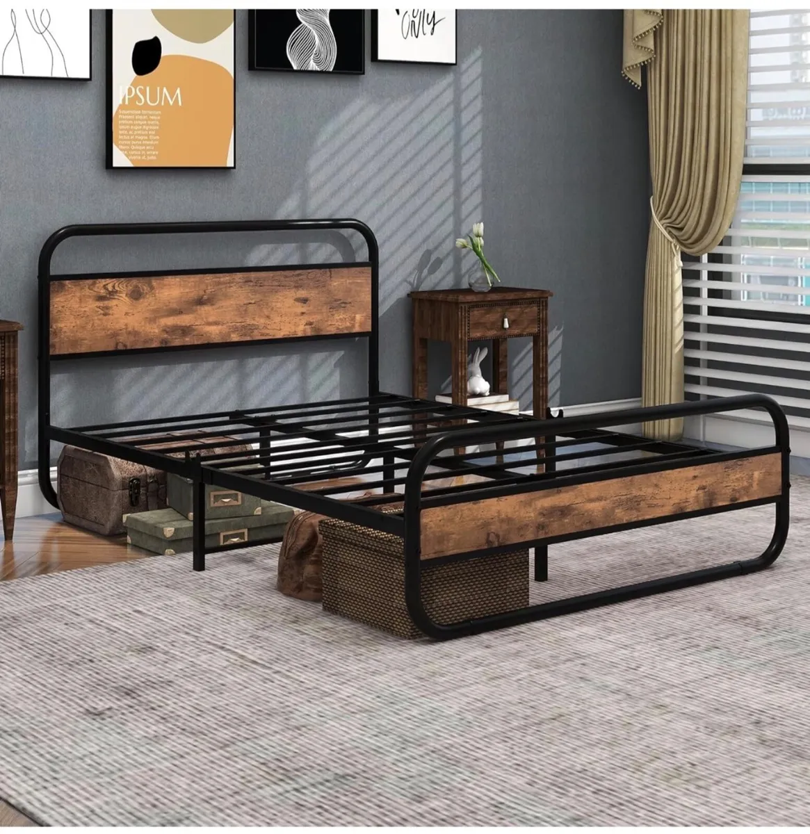 Double Bed Metal Platform Bed Frame with Wood Head - Image 4