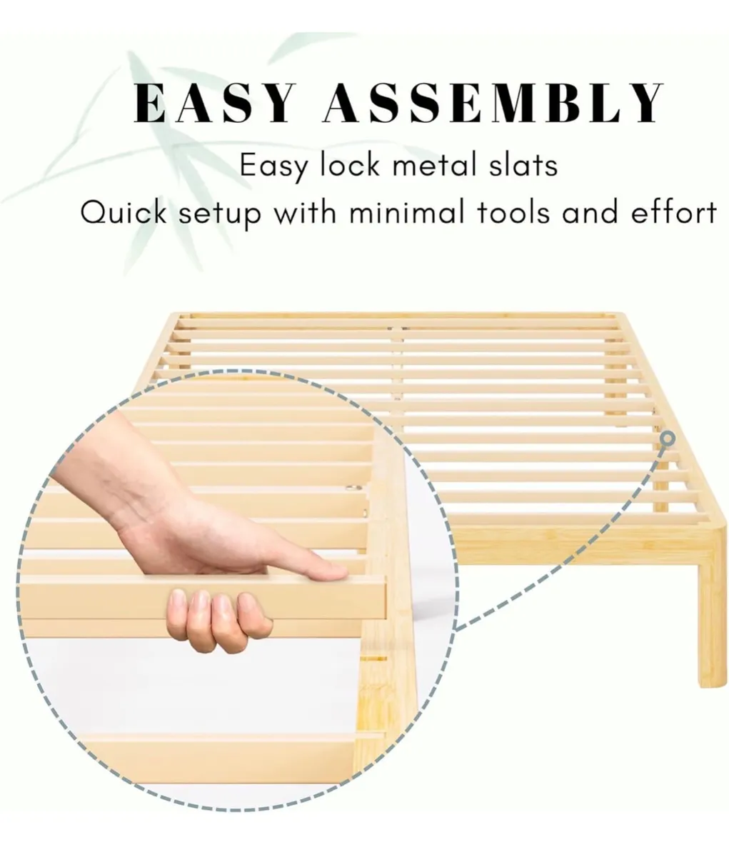 Bamboo Wood King Size Bed Frame with Metal Slats S - Image 3