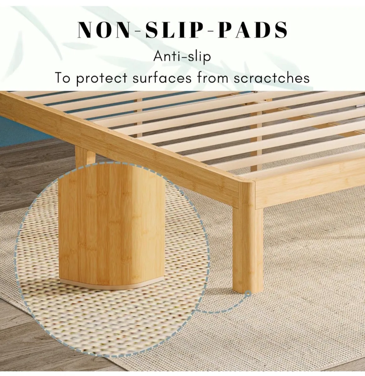 Bamboo Wood King Size Bed Frame with Metal Slats S - Image 4