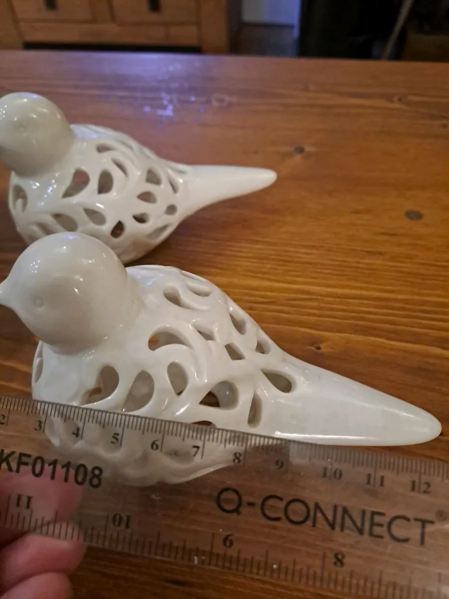 White Ceramic Bird Ornaments – Pair - Image 4