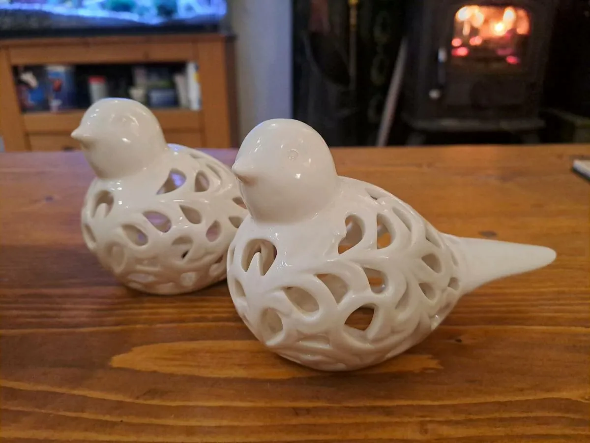 White Ceramic Bird Ornaments – Pair - Image 1