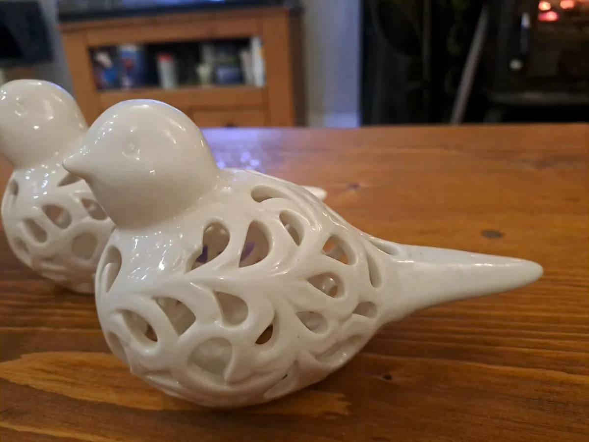 White Ceramic Bird Ornaments – Pair - Image 2