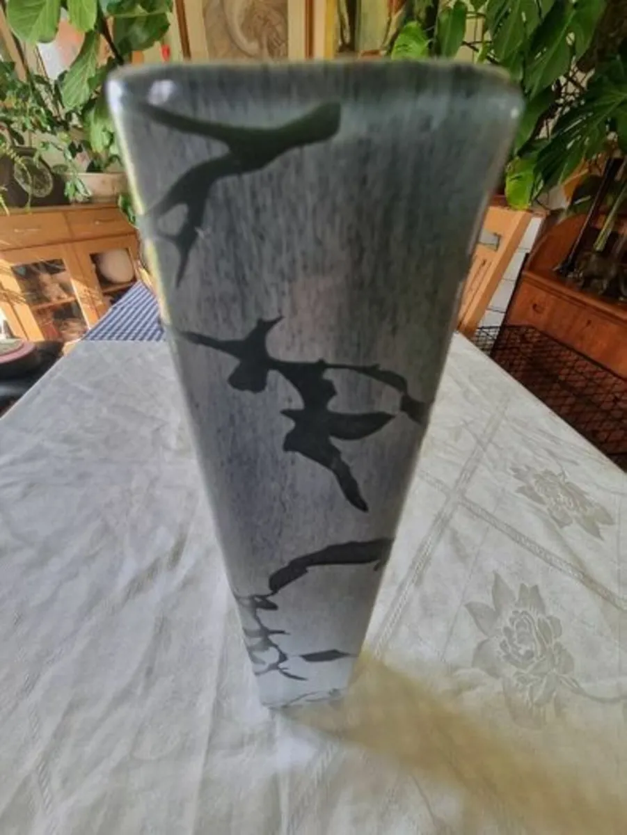 Large Cylindrical Engraved Glass Vase - Image 2