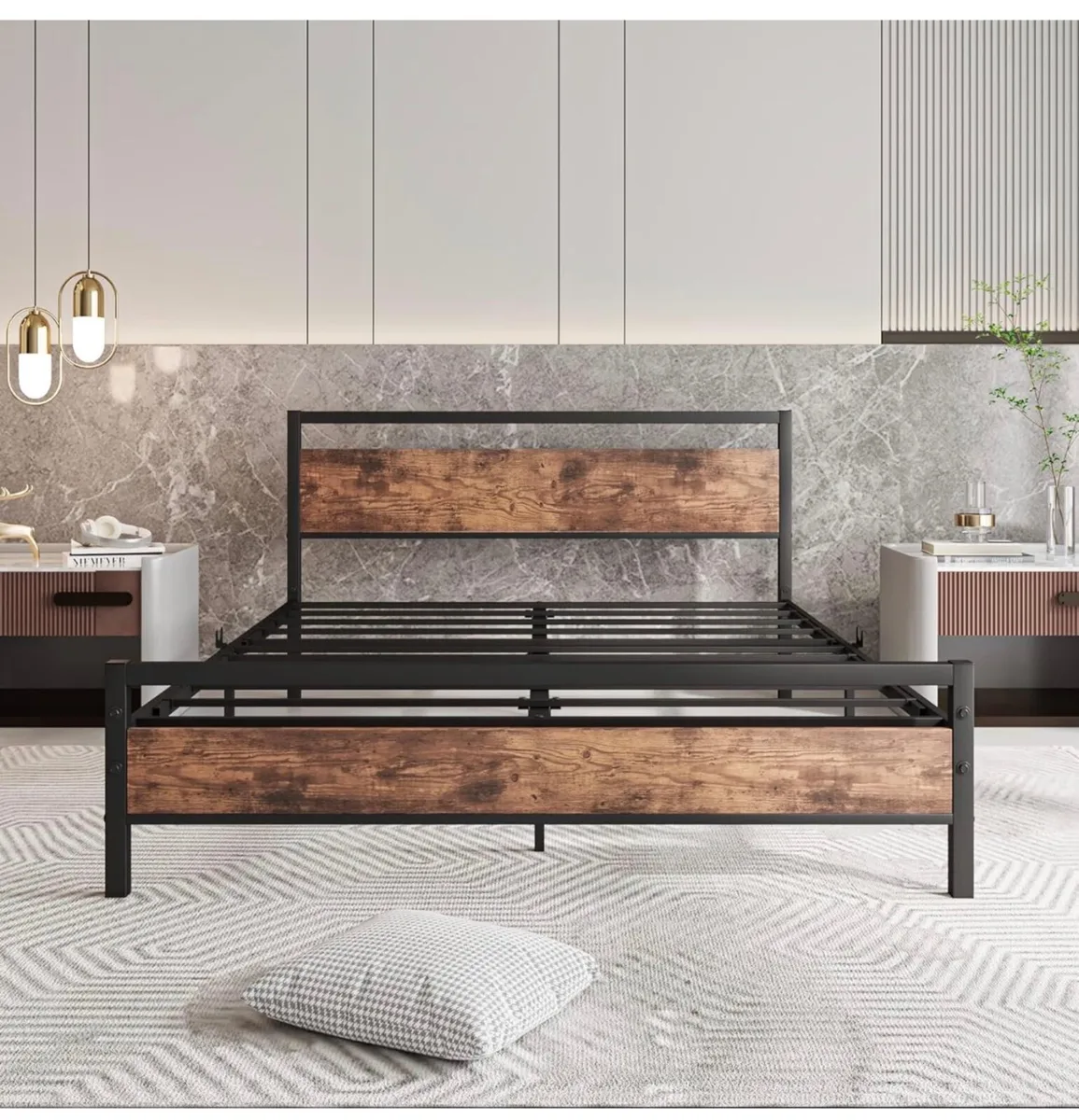 King Size Bed Frame with Wooden Headboard - Image 2