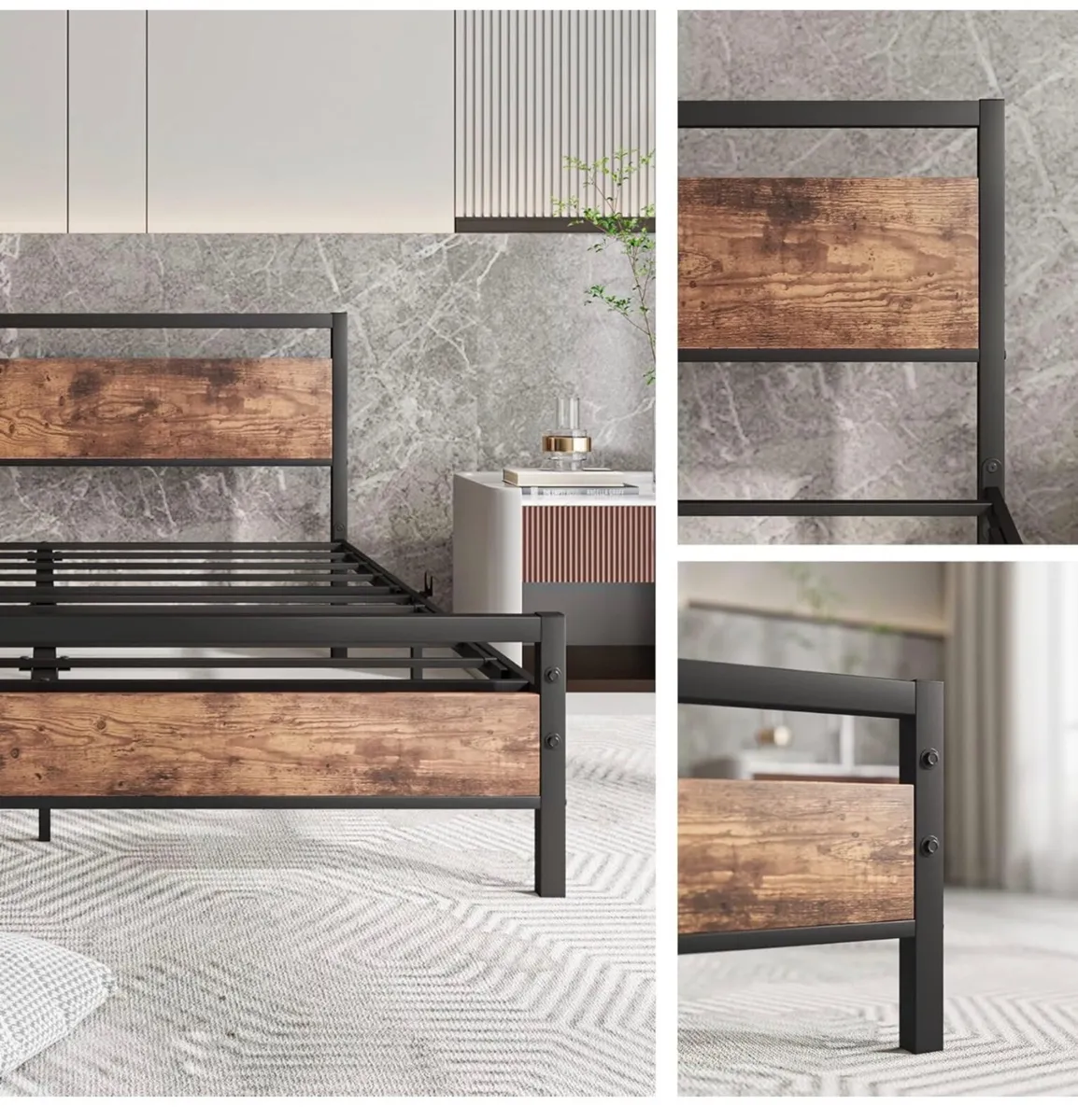 King Size Bed Frame with Wooden Headboard - Image 2