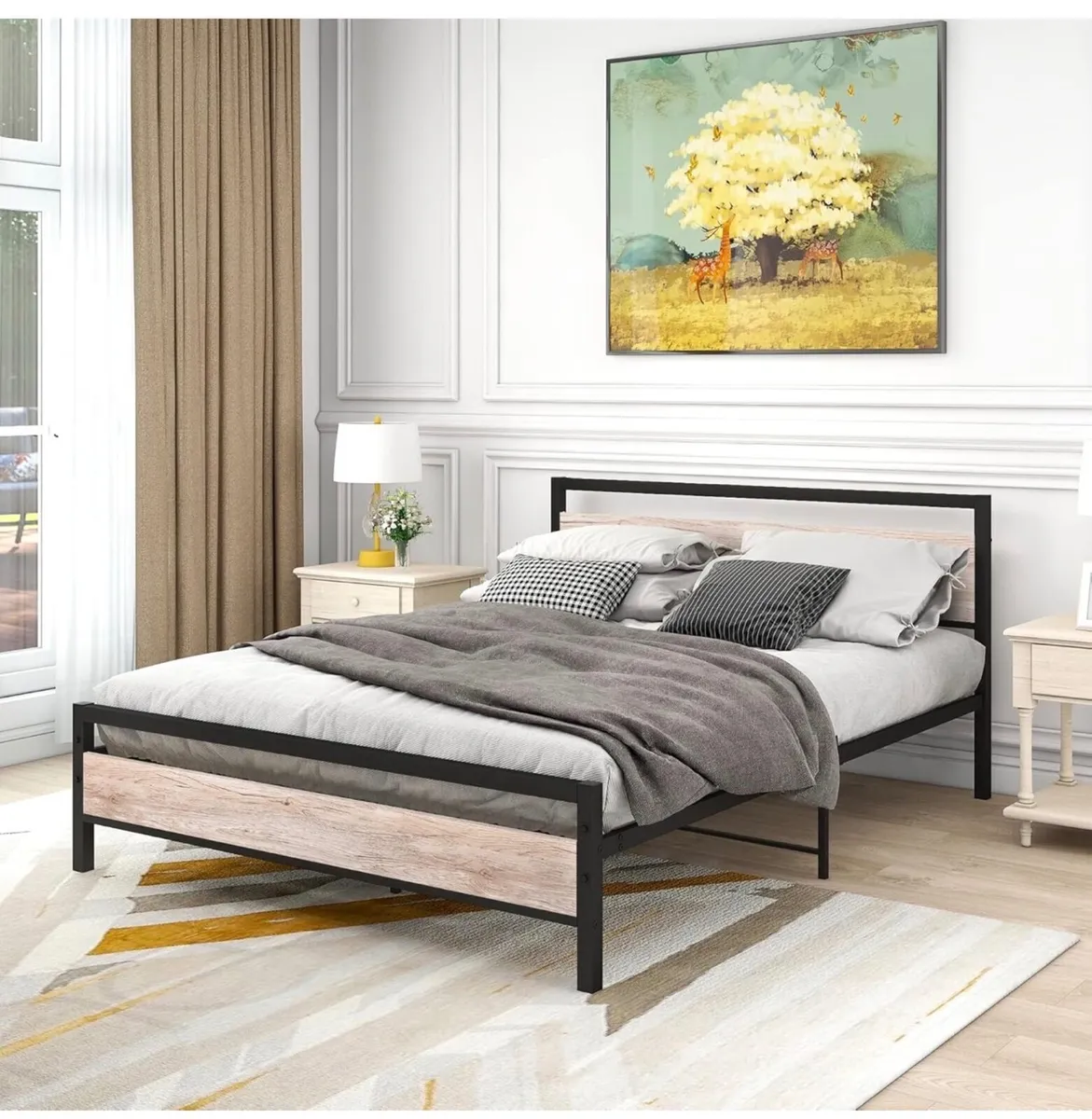 King Size Bed Frame with Wood Headboard - Image 4