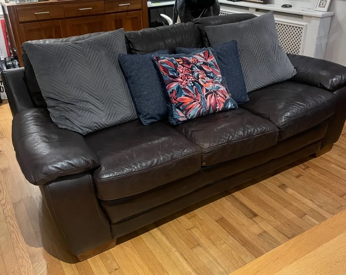3 + 2 Brown Leather Sofa Set – Excellent Condition - Image 1