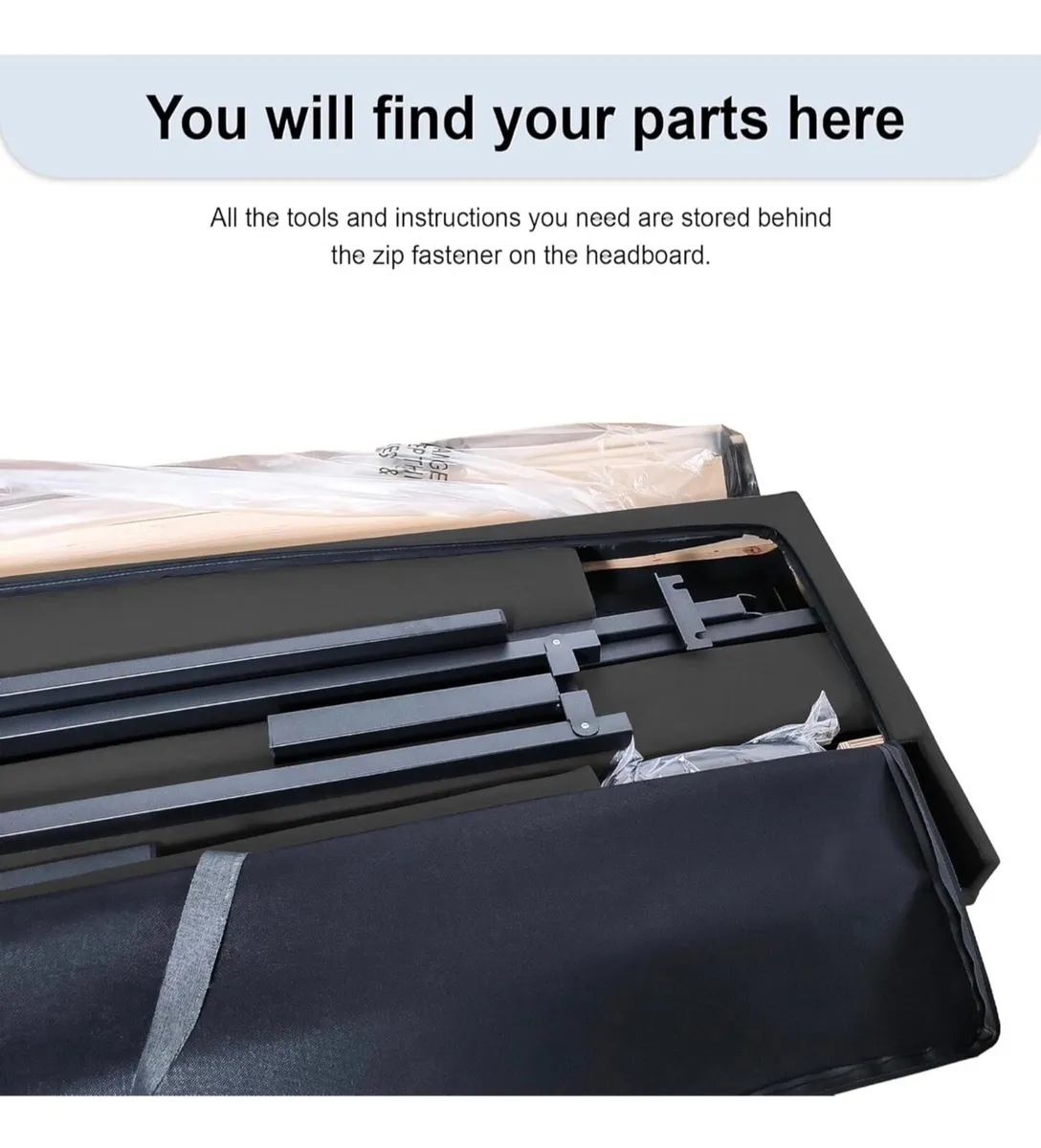 King Bed Frame, Dark Grey, Upholstered Wooden Slat - Image 3