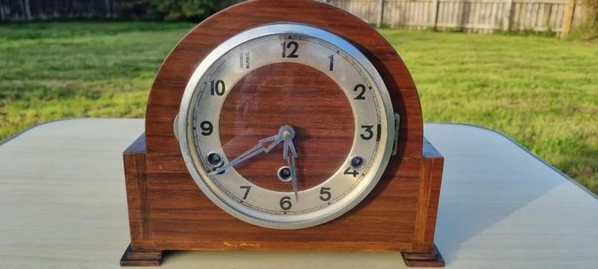 Vintage Wooden German Mantel Clock - Image 1