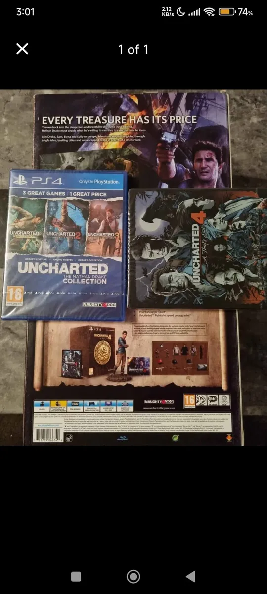 PS4 Uncharted 1-4.  4 collectors edition