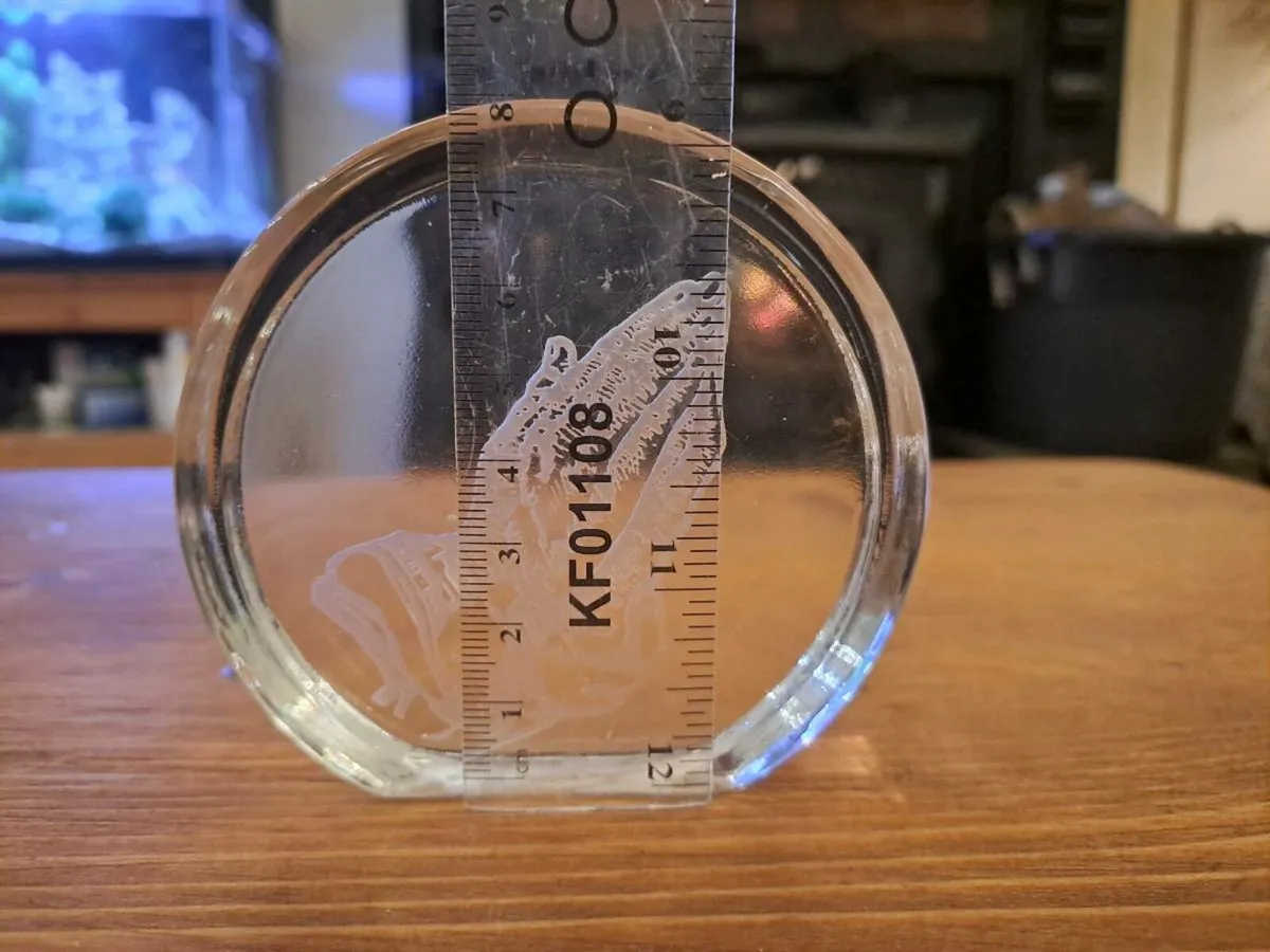 Vintage Glass Paperweight – Etched Praying Hands - Image 2