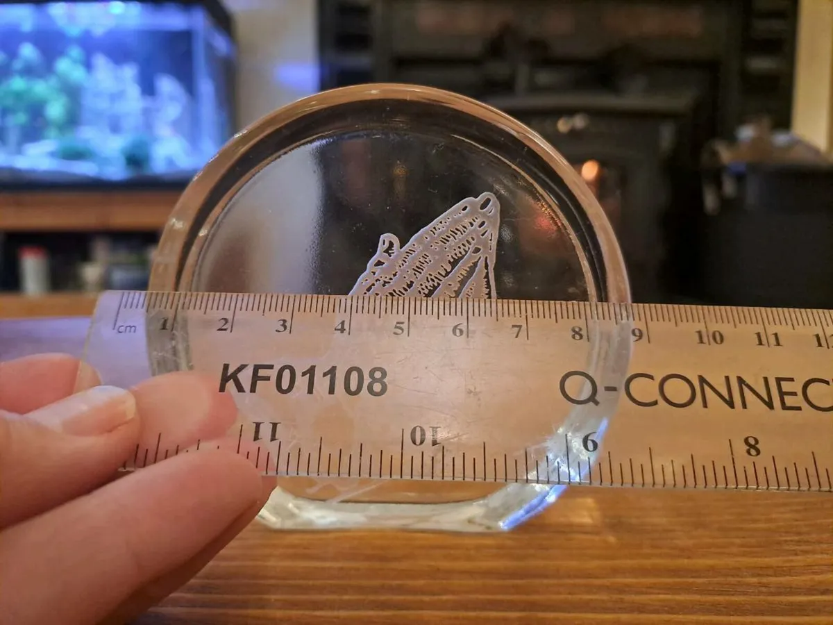 Vintage Glass Paperweight – Etched Praying Hands - Image 3