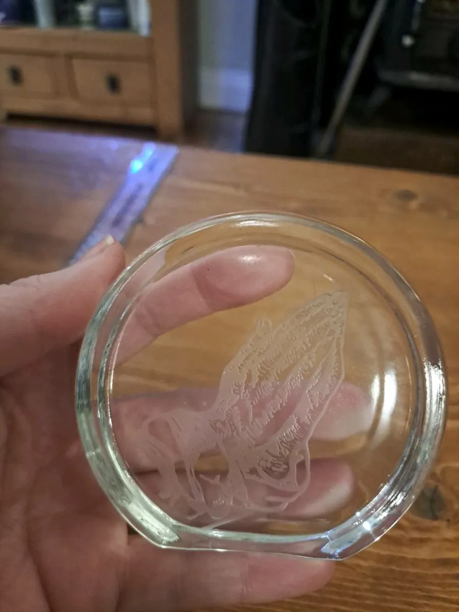 Vintage Glass Paperweight – Etched Praying Hands - Image 4