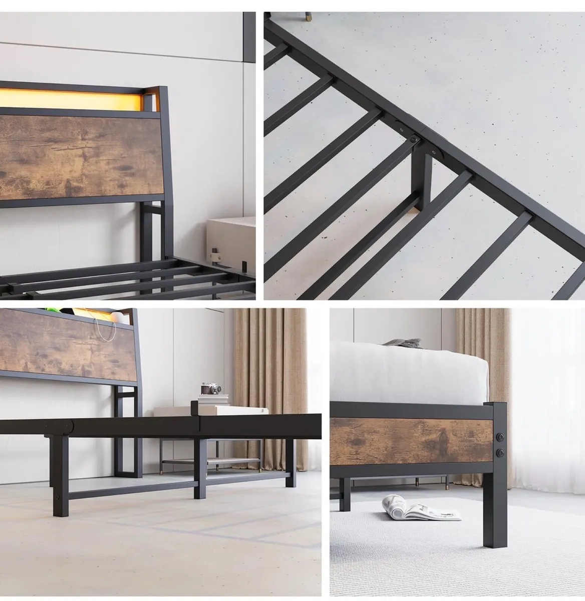 King Size Bed Frame with Charging Station and LED - Image 2