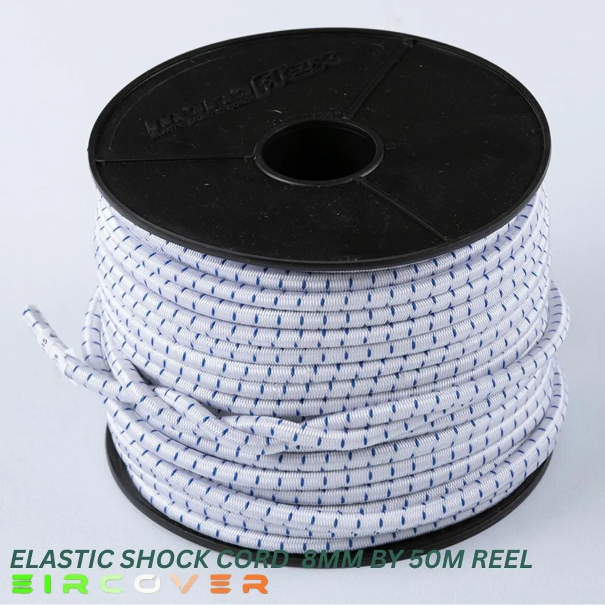 Elastic bungee rope 8mm / 50m - Reel  White Blue - Image 3