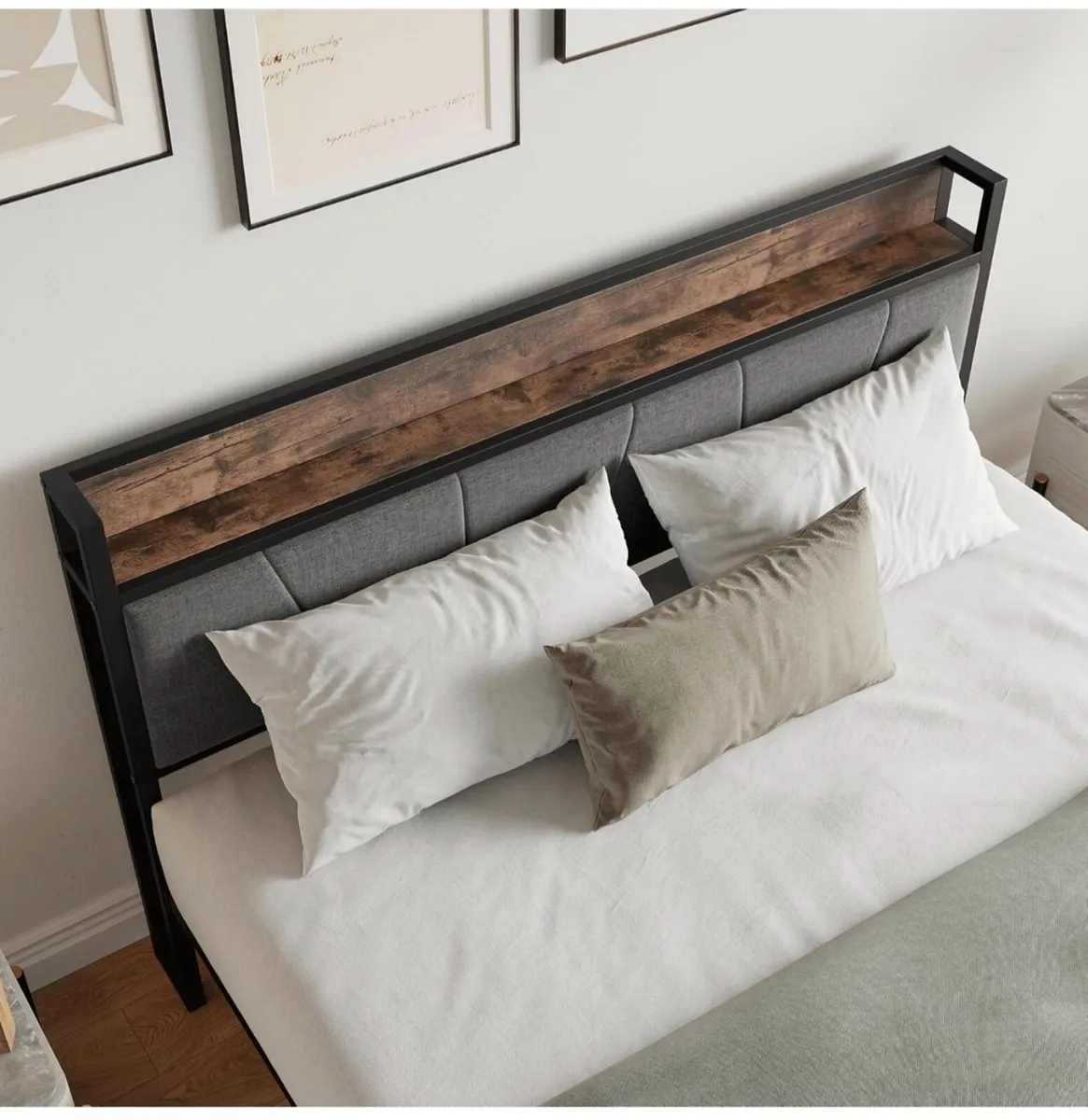 King Size Bed Frame with Storage Wooden Headboard, - Image 3