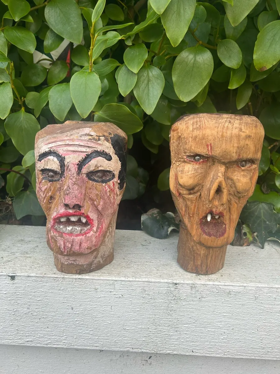 Antique hand carved carnival heads rare - Image 1