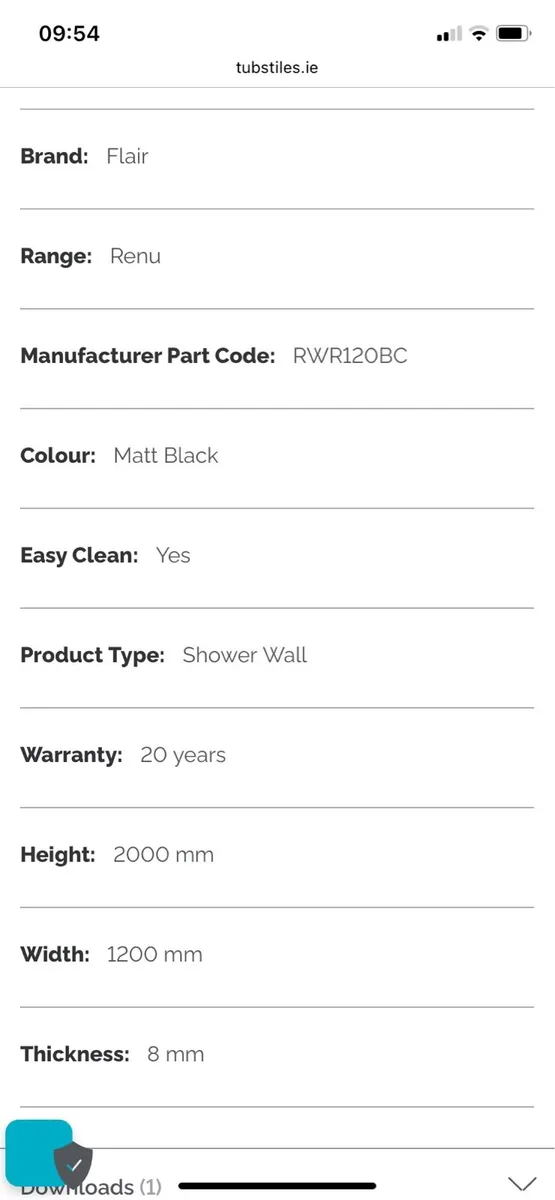 FLAIR RENU 8MM WETROOM PANEL 1200MM MT BLACK - Image 3