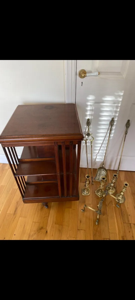 Revolving Bookcase, Fire Irons, 2 candle sticks