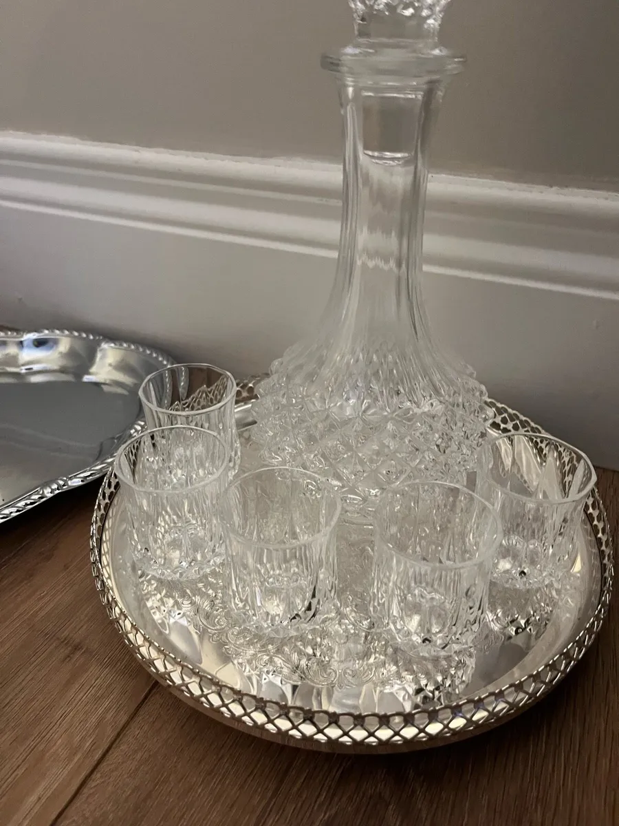 Decanter with Stopper, mini glasses and trays - Image 2