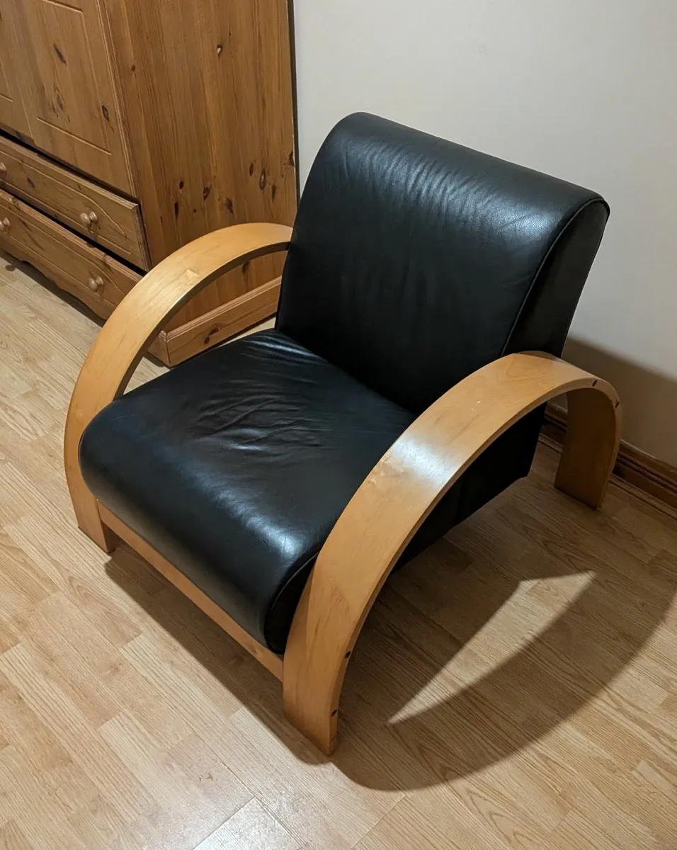 Genuine leather chair, wooden frame