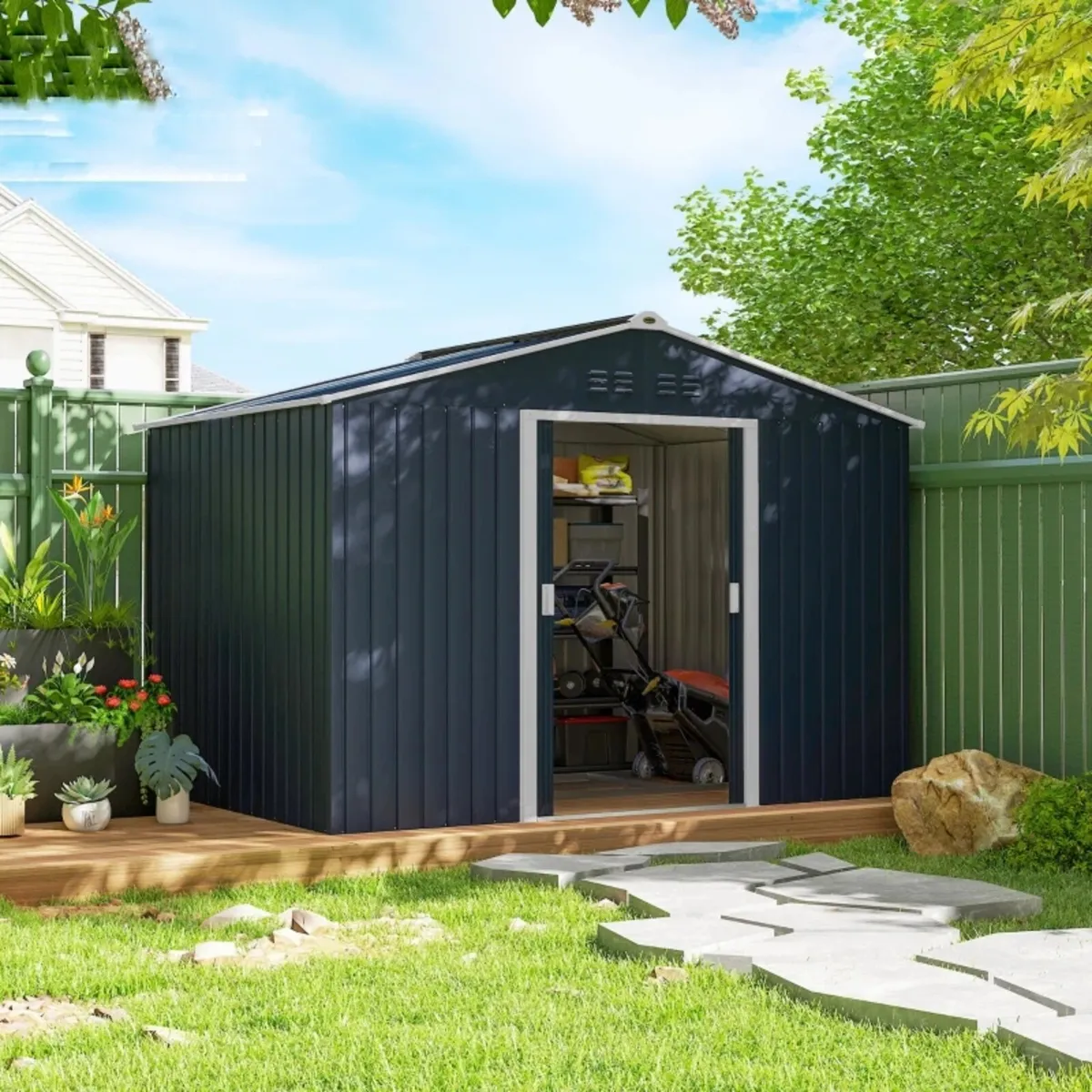 Metal Tool Shed with Sliding Doors and Ventilation - Image 2