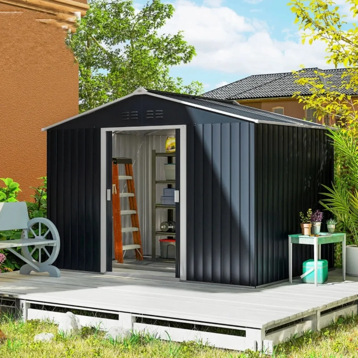 Metal Tool Shed with Sliding Doors and Ventilation - Image 3