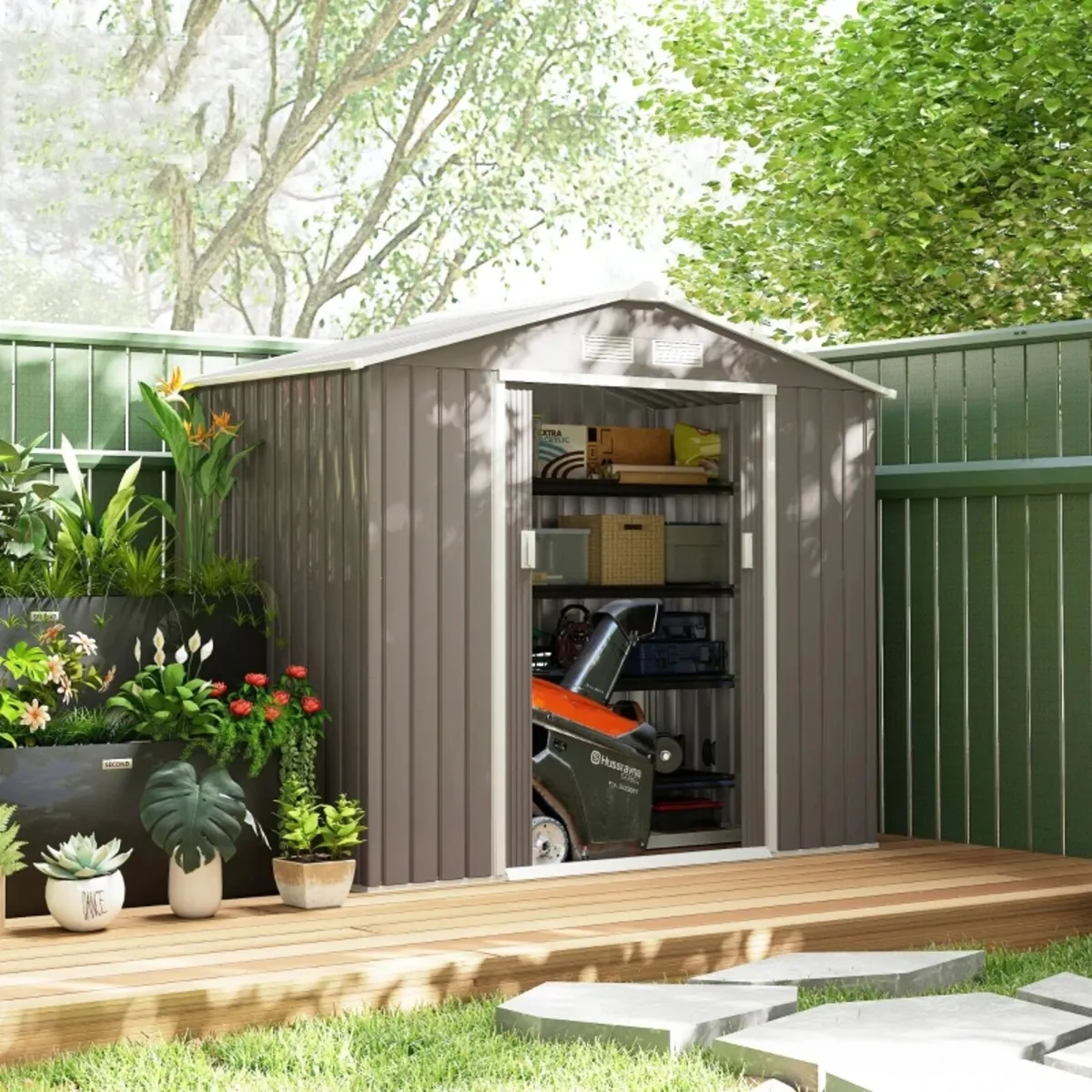 7ft x 4ft Lockable Garden Storage Shed, Metal Tool - Image 2