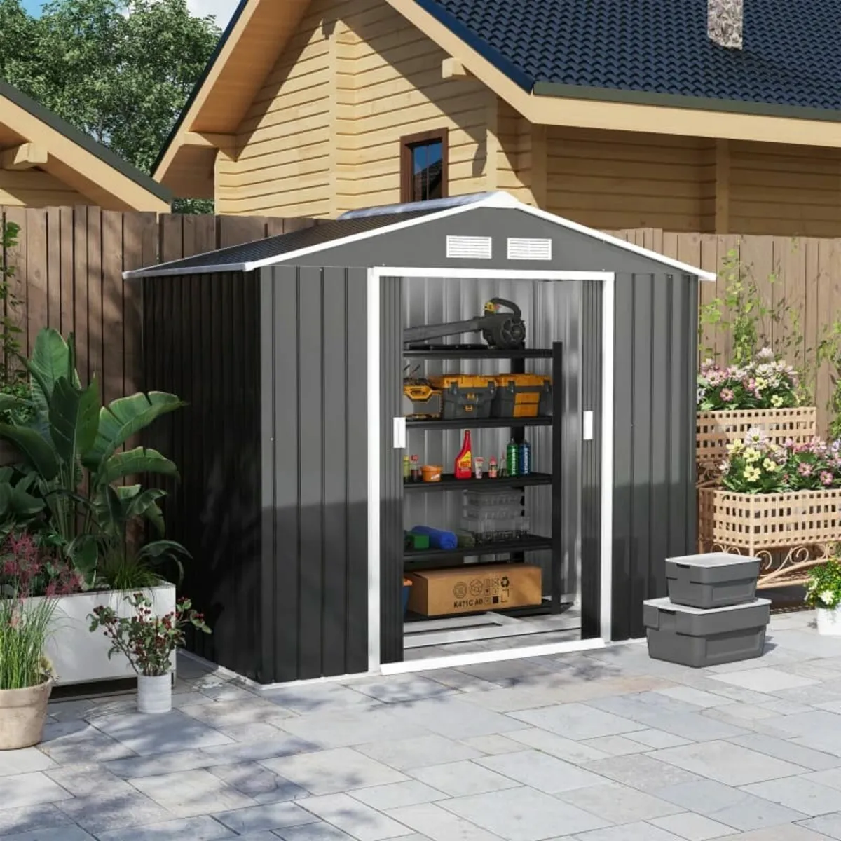 7ft x 4ft Lockable Garden Shed Large Patio Roofed - Image 2