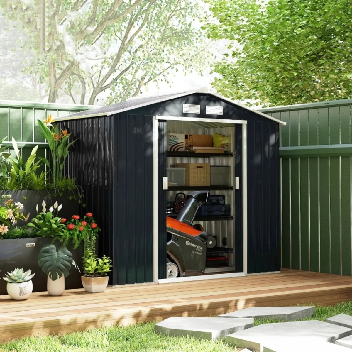 7ft x 4ft Lockable Garden Shed Large Patio Roofed - Image 3