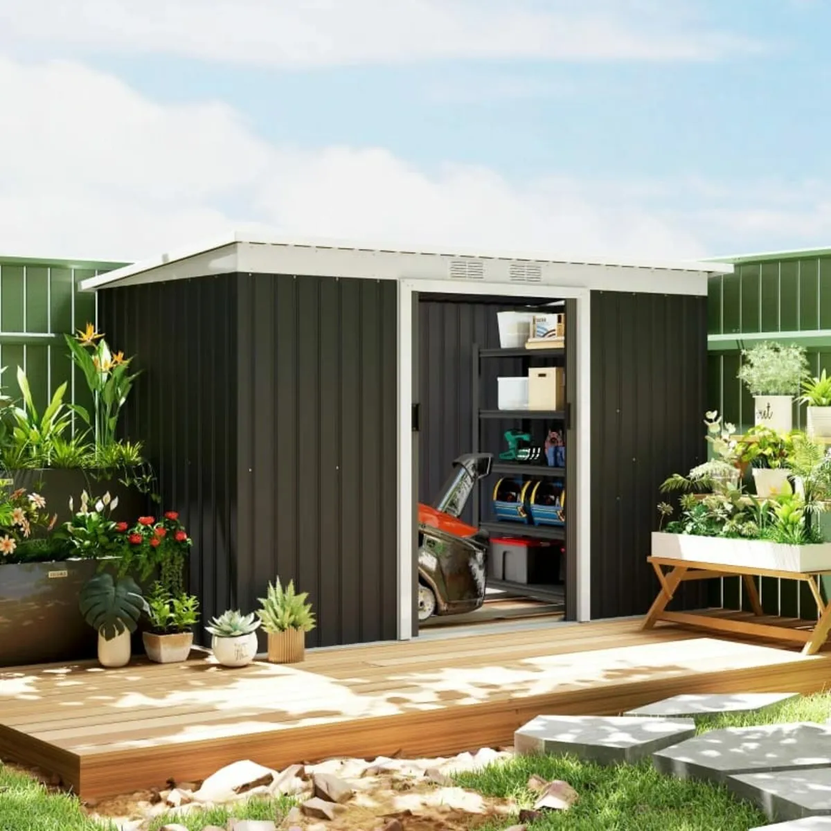9' x 4' Metal Garden Storage Shed Tool House with - Image 2