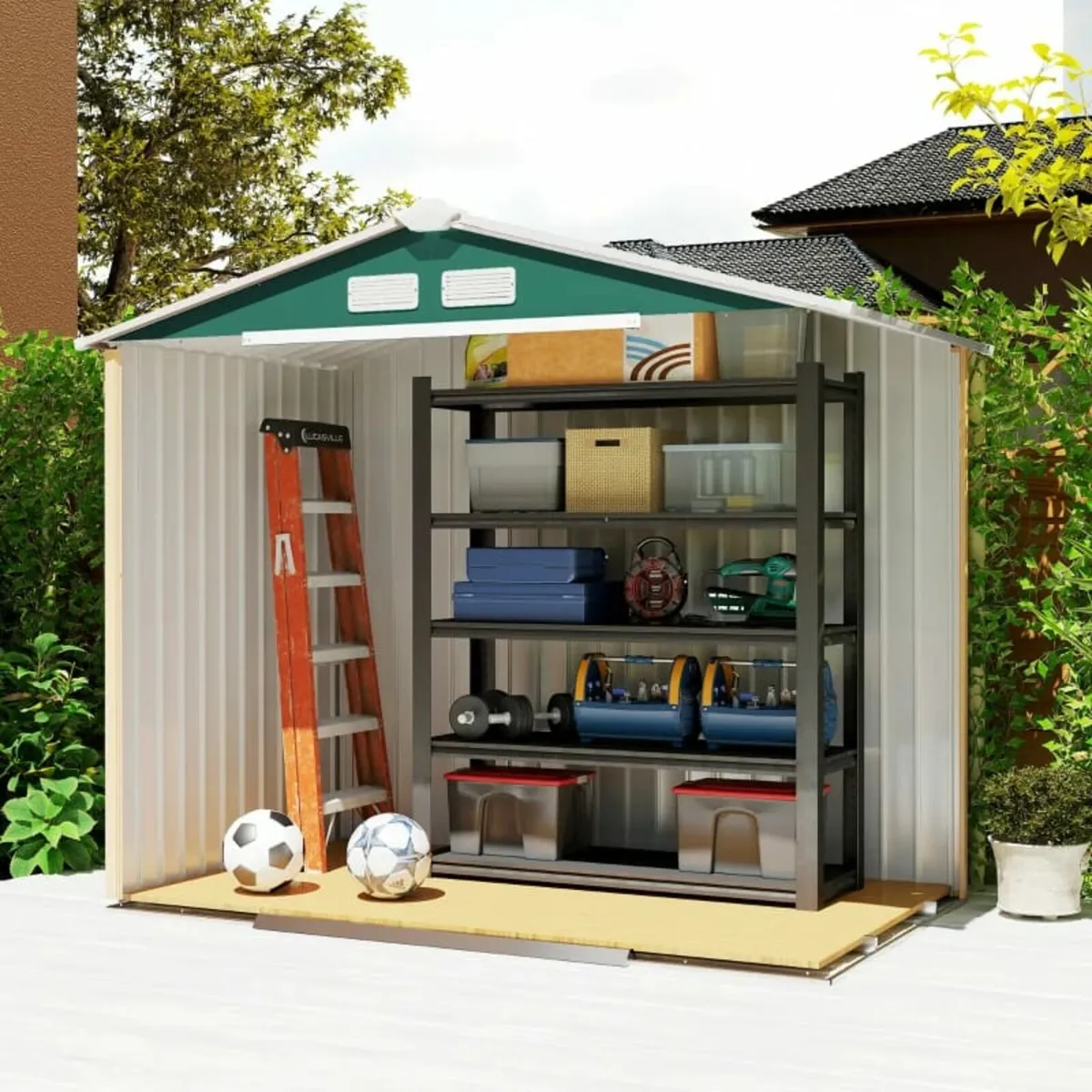 7ft x 4ft Lockable Garden Shed Large Patio Roofed - Image 4
